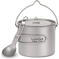 Lixada - Tarro de 750-900-1100 ml de Titanio Ligero con Cuchara Plegable para Camping al Aire Libre- Senderismo- Picnic…